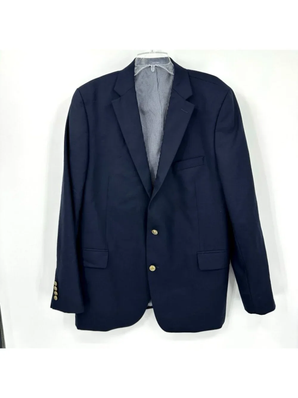 STAFFORD jacket blazer navy blue 48L 100% wool business casual gold buttons